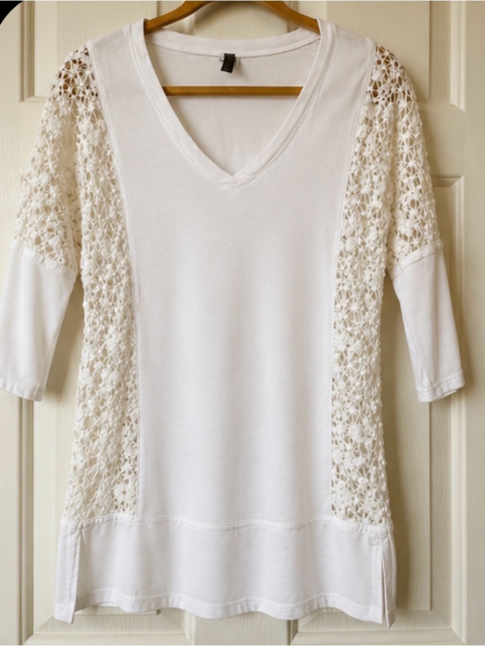 Women's White Lace Crochet Panel Blouse Top